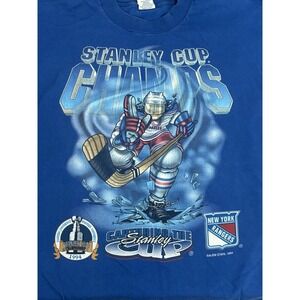 New York Rangers Shirt Short Sleeve Blue Men's XL Stanley Cup Champions Vintage